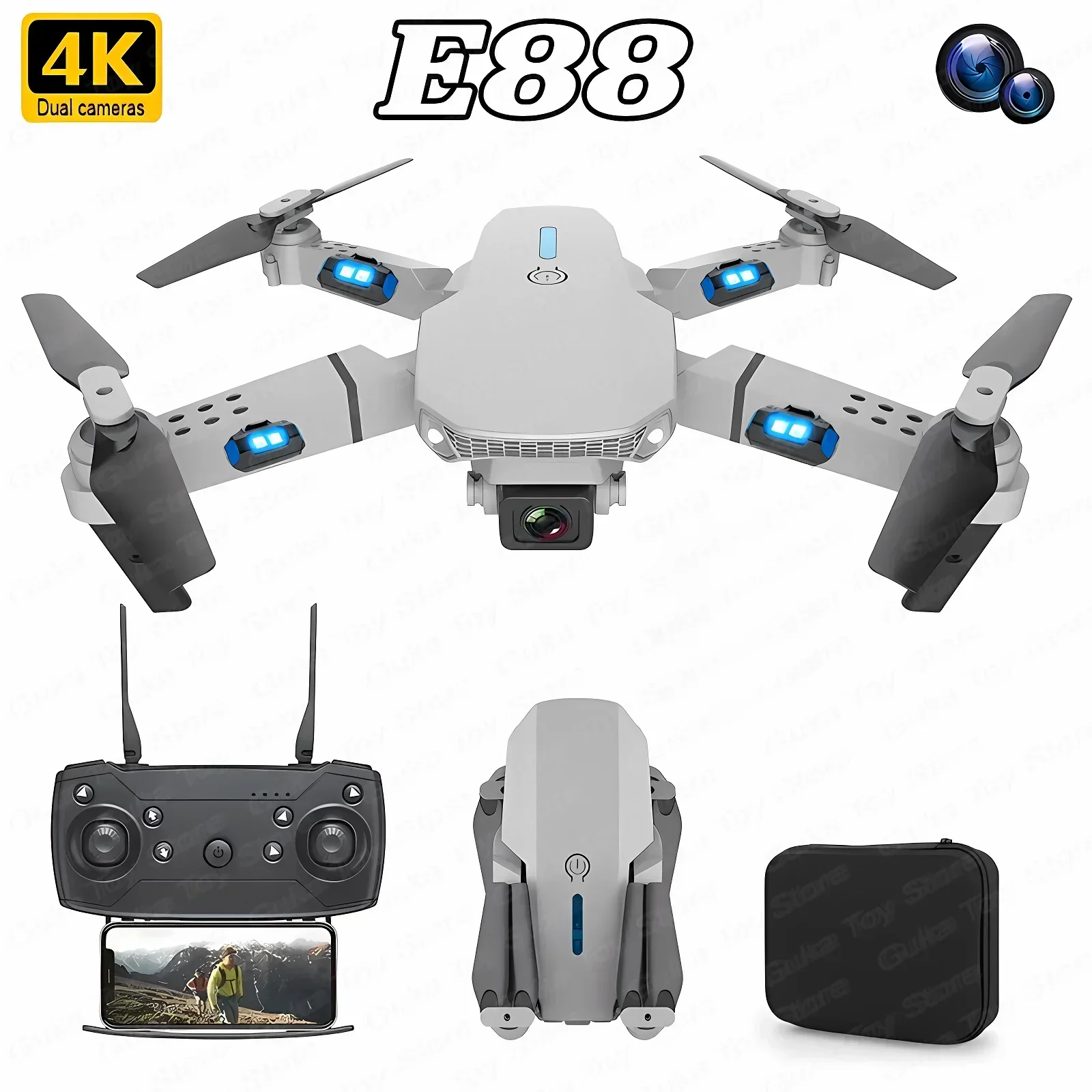 E88 Pro WIFI FPV الطائرة بدون  - مراجعة Drone Battery Case وسعره
